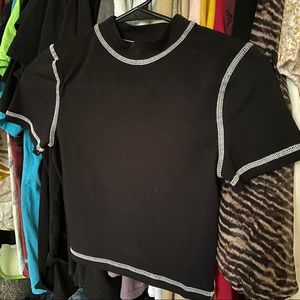 Twik t-shirt high collar seams accent black // small